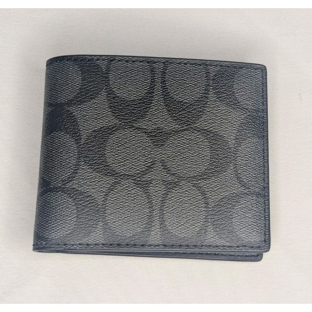 NWT Coach Signature Coated Canvas ID Billfold Wallet - Black - Picture 7 of 7